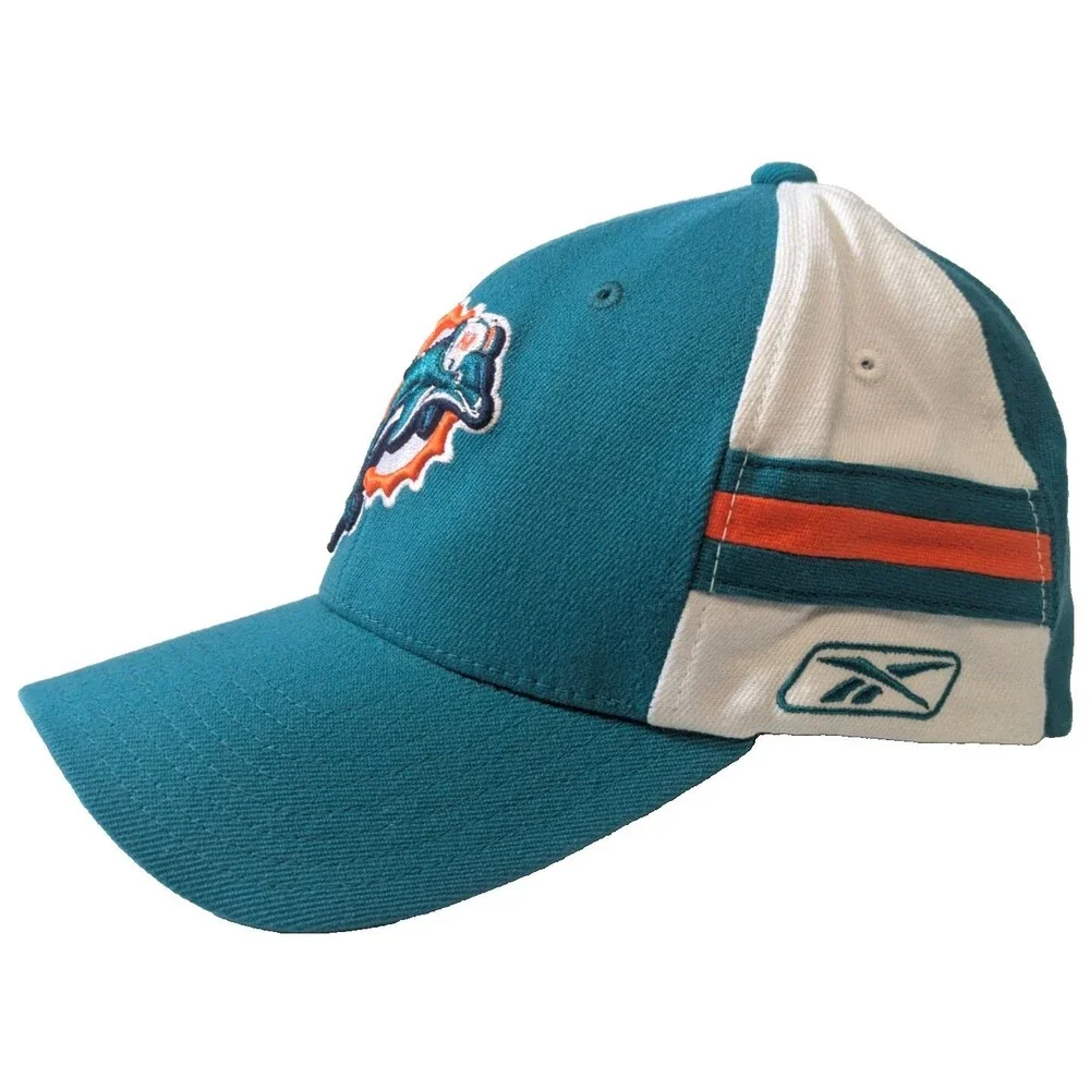 VTG Reebok Miami Dolphins Hat NFL Equipment Flex Fit NWOT Deadstock Teal Orange